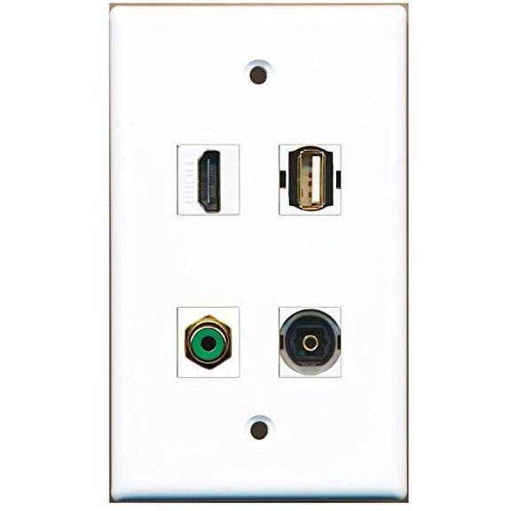 RiteAV - 1 Port HDMI 1 Port RCA Green 1 Port USB A-A 1 Port Toslink Wall Plate