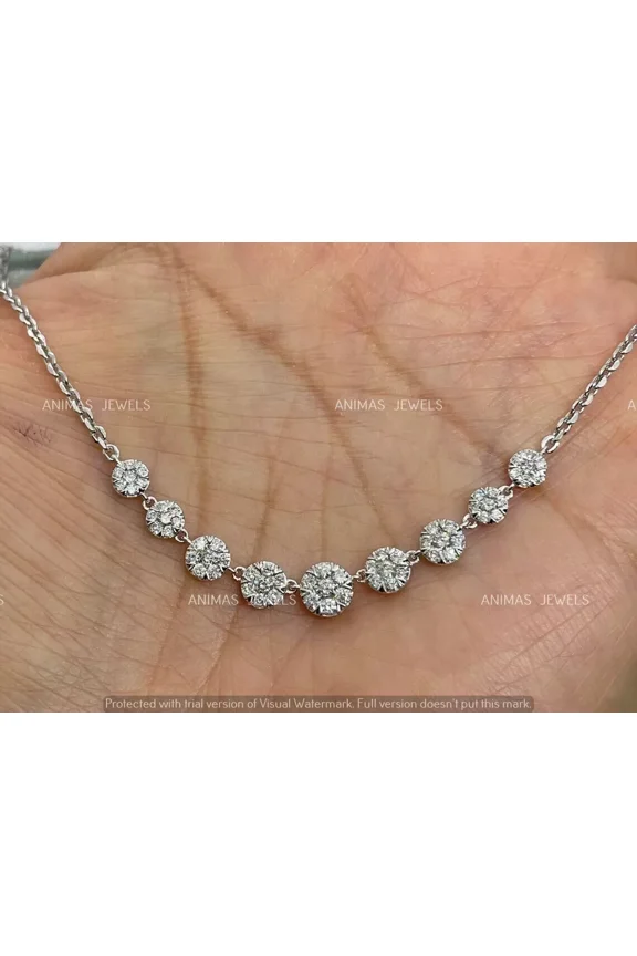 2CT Round Cut Cubic Zirconia Choker Necklace Real 925 Sterling Silver