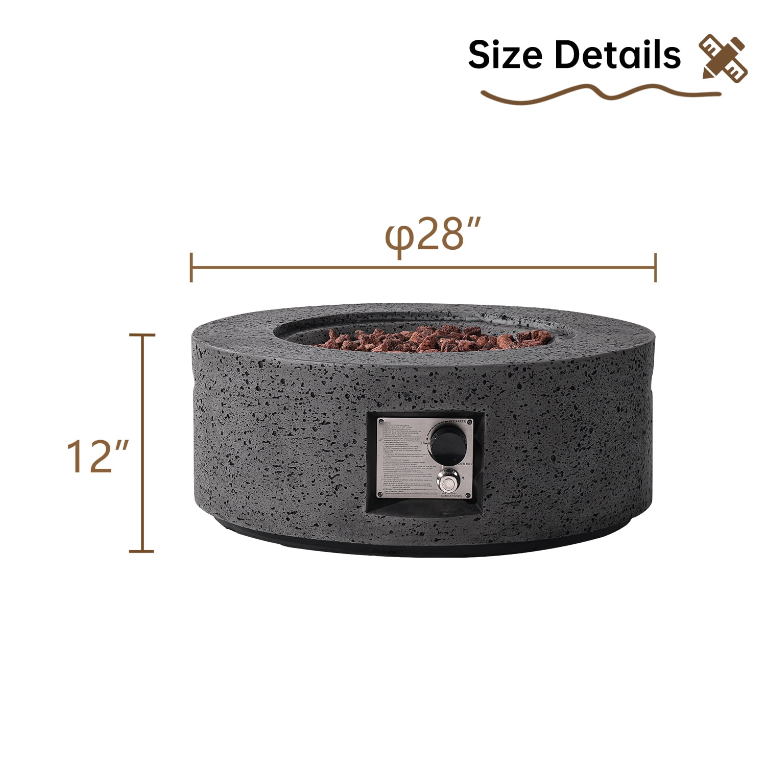 VENTOPYR Outdoor Propane Fire Pit Coffee Table, 28-inch Magnesium Oxide Round Base Patio Heater, 40,000 BTU Stainless Steel Burner, Free Lava Rocks, Waterproof Cover, Tank Cover, Gray