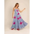 thumbnail image 2 of Women Embroidered Maxi Dress Sleeveless Smocked Flowy Sundress Boho Summer Long Dresses Beach Vocation Blue S, 2 of 6