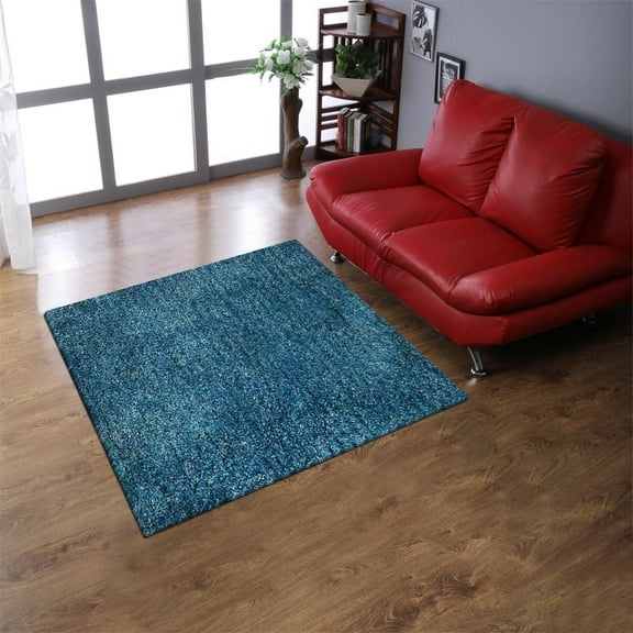 Rugsotic Carpets Hand Tufted Shag Polyester Eco-Friendly Area Rugs - 8'x8', Square, Turquoise White, Plain Solid Design, High Pile Handmade Anti Skid Rugs for Living Room, Bed Room K00111