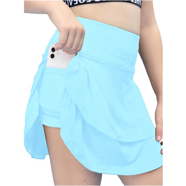 Langwyqu Solid Color Girls Sport Tennis Athletic Skorts Running Ruffle