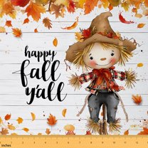Homewish Cute Cartoon Scarecrow Fabric by the Yard 1 Yard for Teen, Happy Fall Yall Room Decor Fabric by the Yard, Rustic Lodge Cabin Sewing Fabric, Microfiber Bedroom Decor