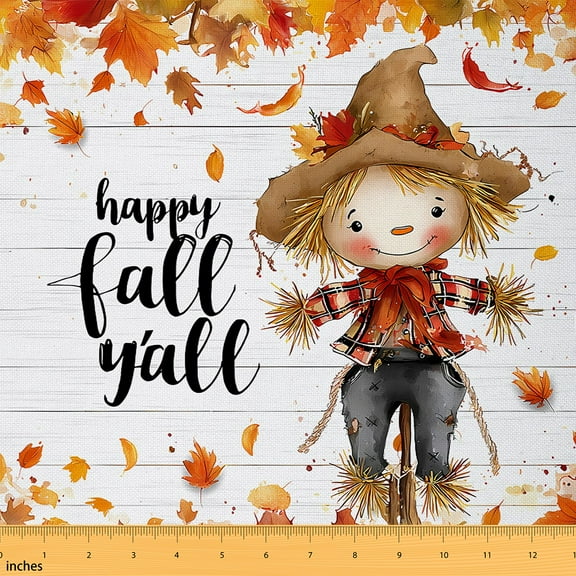 Homewish Cute Cartoon Scarecrow Fabric by the Yard 1 Yard for Teen, Happy Fall Yall Room Decor Fabric by the Yard, Rustic Lodge Cabin Sewing Fabric, Microfiber Bedroom Decor