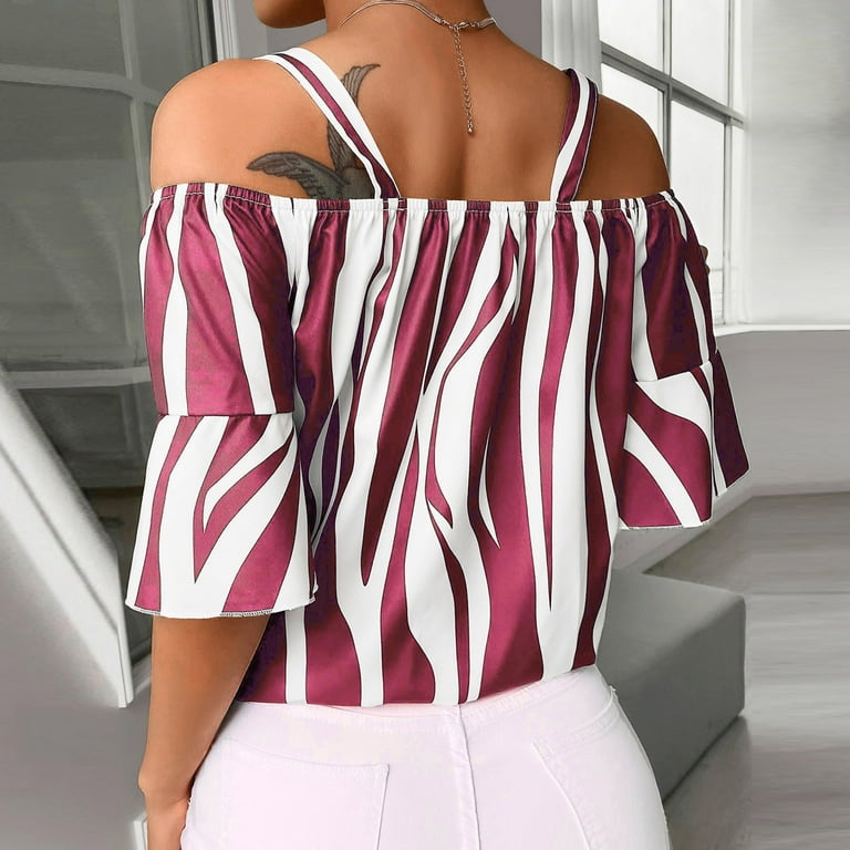 Off the shoulder red and white 2025 striped shirt