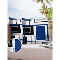 Outdoor Throw Pillow Cover Royal Blue Gray Geometric Color Blocks Waterproof Cushion Covers 2 Pack Modern Abstract Art Pillow Cases Home Decoration for Patio Garden Couch Sofa
