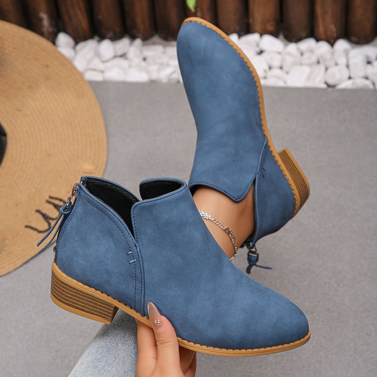 Wensltd Low Chunky Heel Ankle Boots for Women Brown Comfortable Fall Short Booties Shoes With Side Zipper - Walmart.com Wensltd Low Chunky Heel Ankle Boots for Women Brown Comfortable Fall Short Booties Shoes With Side Zipper - Walmart.com