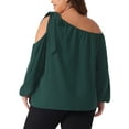 thumbnail image 4 of DARING DIVA Women's Plus Cold Shoulder Tie Long Sleeve Blouse 1X Dark Green, 4 of 6