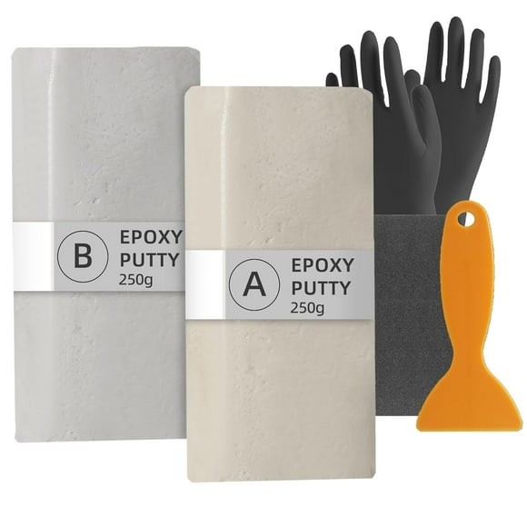 2 Part Epoxy Putty 17.6oz/500g, AB Repair Epoxy Sculpt Clay, Plumbers Filler Putty, for Wood, Plastic, Metal, Sculpting, Ceramic, Underwater Pool, Includes Sandpaper, Scraper, Gloves
