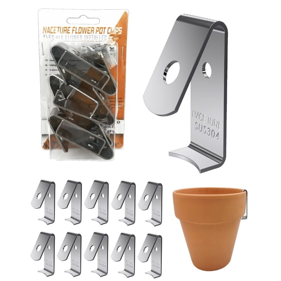 NACETURE 12 Pack Stainless Steel Plant Hangers Flower Pot Clips - Outdoor Wall Hook Metal Plant Stand Holds 5" to 8" Standard Flow