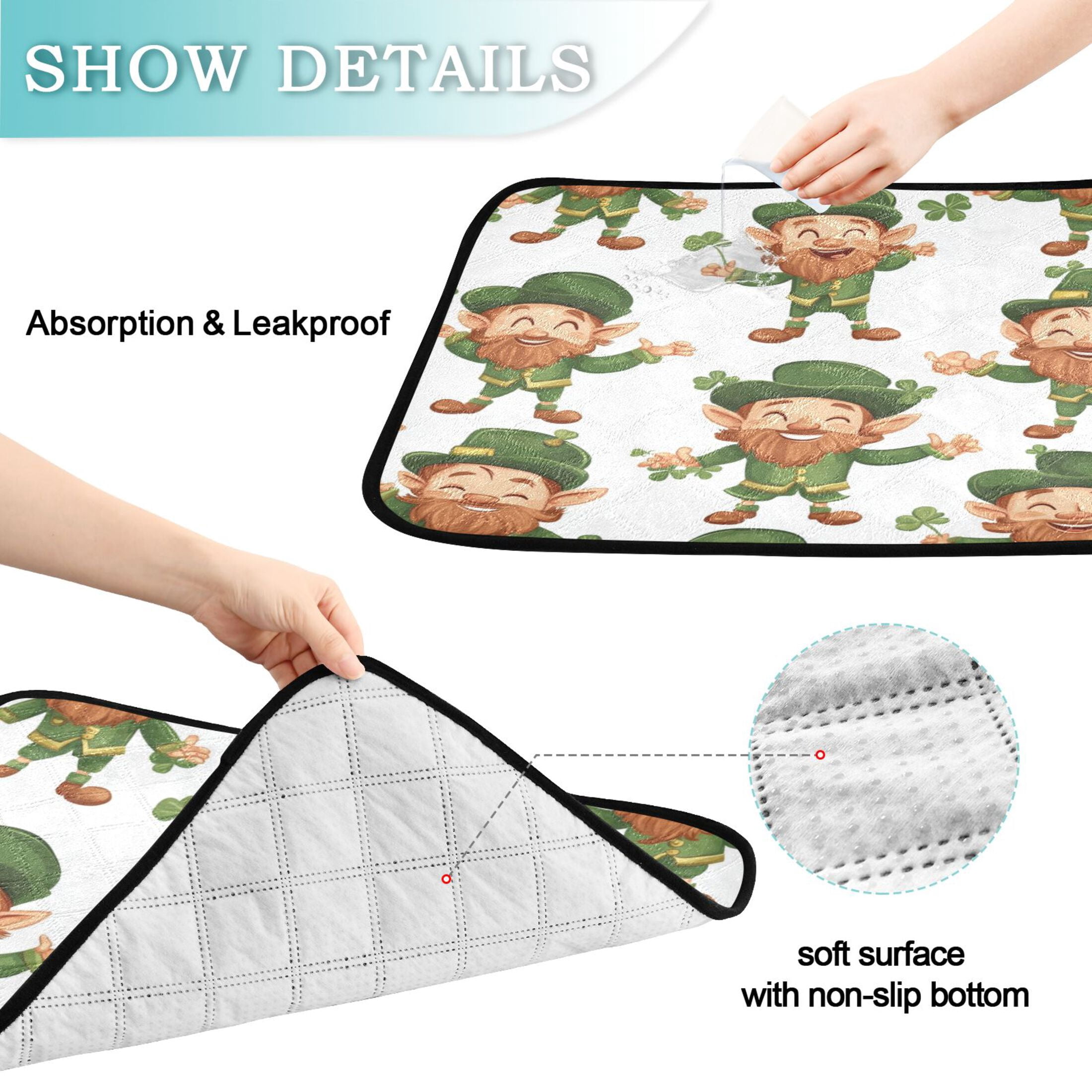 Qxltty Cartoon Leprechauns Pattern on White Background Cat litter Pads Pet Set of 3 Diaper Mats Center Anti-leakage Layer Absorbent Soft and Comfortable