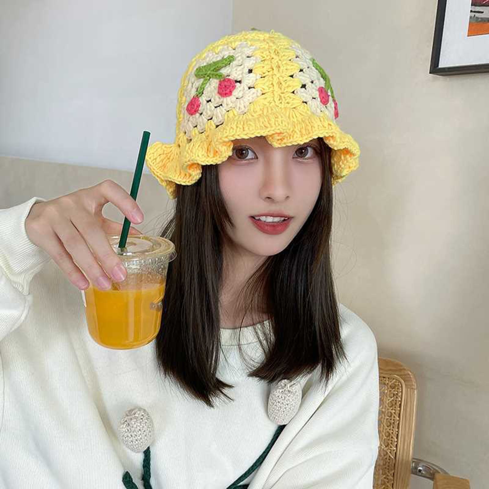 vnanda Traveling Bucket Hat Stylish Cherry Crochet Bucket