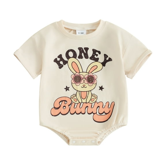 Bagilaanoe Newborn Baby Girl Boy Easter Rompers Letter Print Short Sleeve Bodysuits 3M 6M 12M 18M Infant Casual One Piece Short Jumpsuit