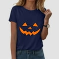 thumbnail image 4 of Funny Pumpkin Face Halloween Tshirts Women 2025 Short Sleeve Crewneck Funny Graphic Halloween Shirts for Women, 4 of 6