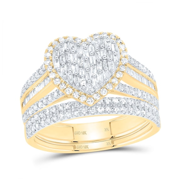 10kt Yellow Gold 3/4 Cttw Natural Diamond Fashion Heart Wedding Engagement Anniversary Bridal Set, Women Size: 5-9