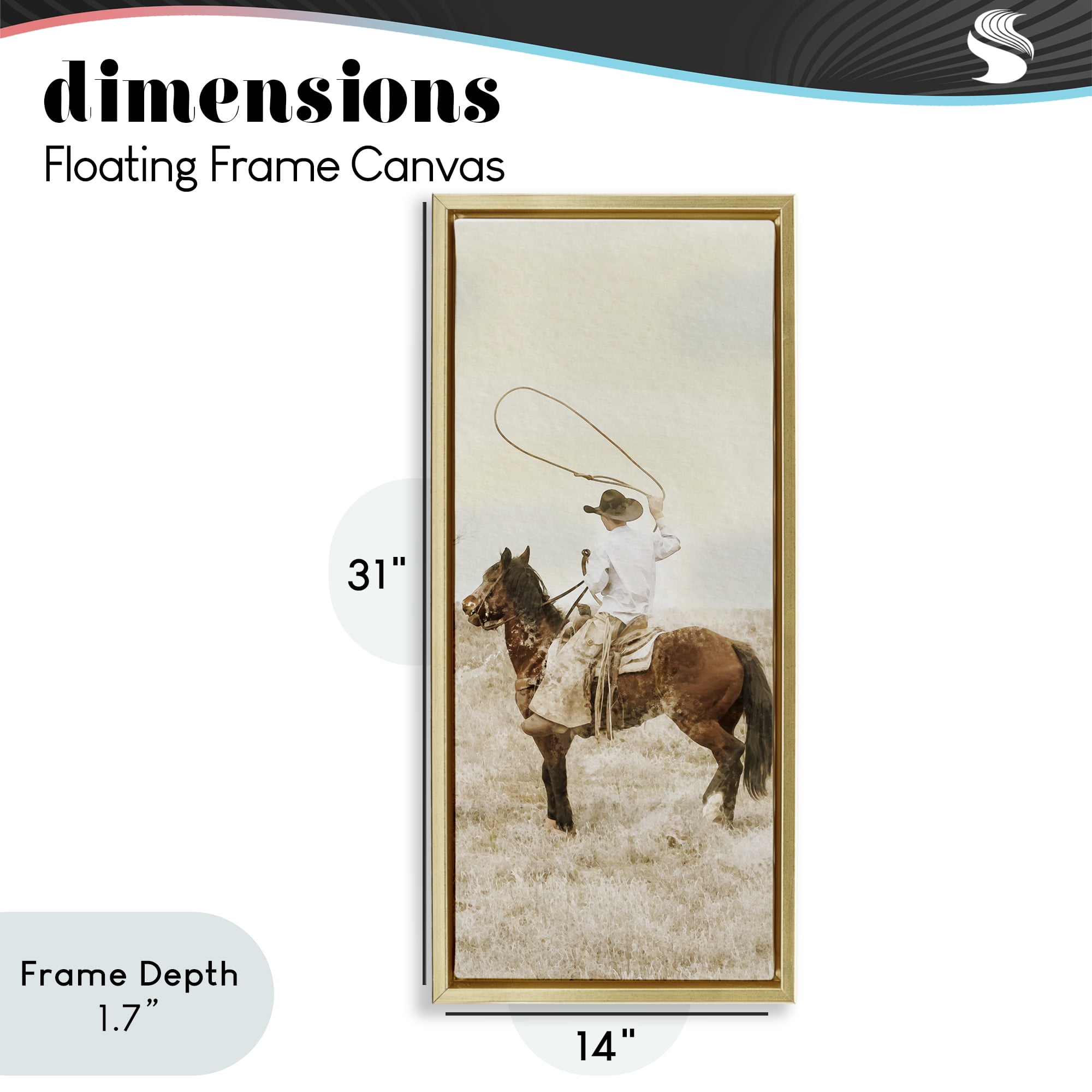 Stupell Industries Wrangling Cowboy Lasso Gold Framed Floater Canvas Wall Art, design by Marcus Prime