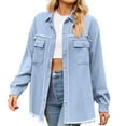 thumbnail image 2 of Hauts d'Été en Denim Bordure Rouge Frange Lavée Haut Décontracté Manches Longues Chemises d'Été pour Femmes BU1 L, 2 of 5