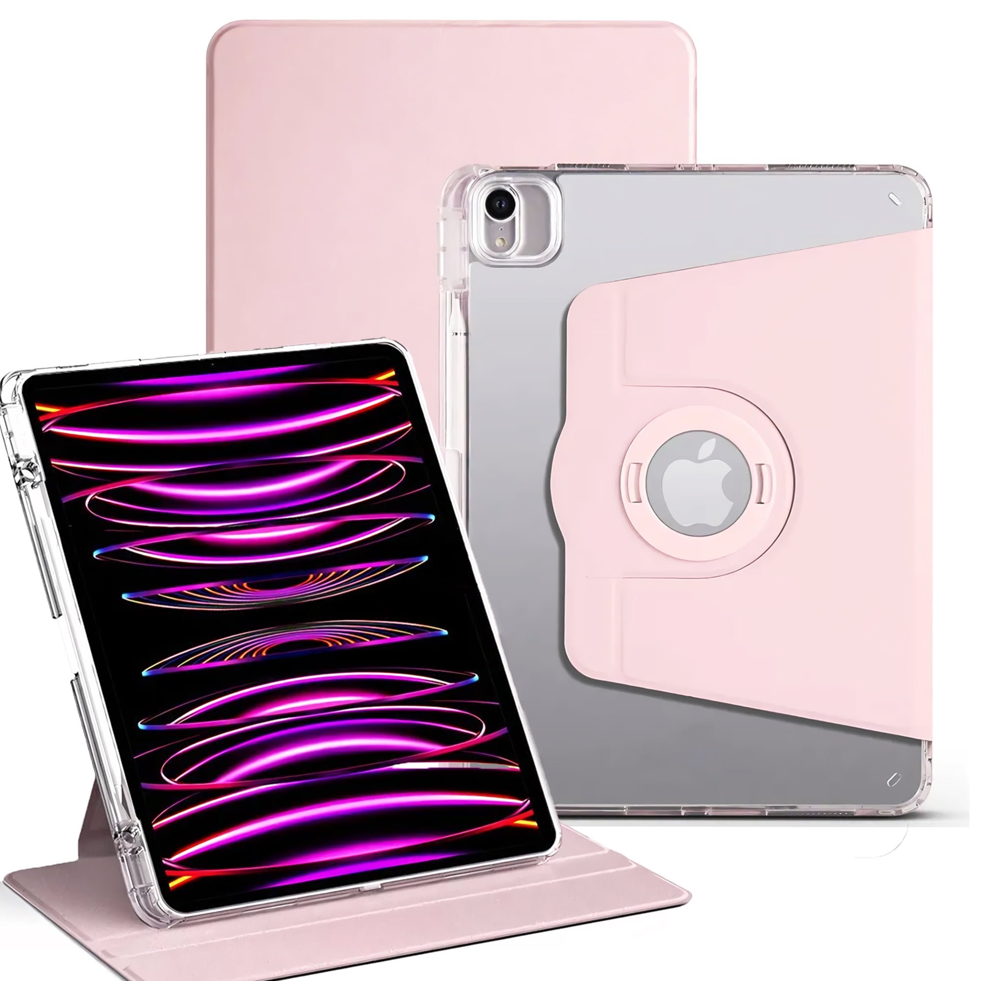 XUDUO Case for iPad Air 11-inch M2 (2024), iPad Air 5th/4th Generation (2022/2020) 10.9 Inch with Pencil Holder, 360 Degree Rotating Stand, Pink