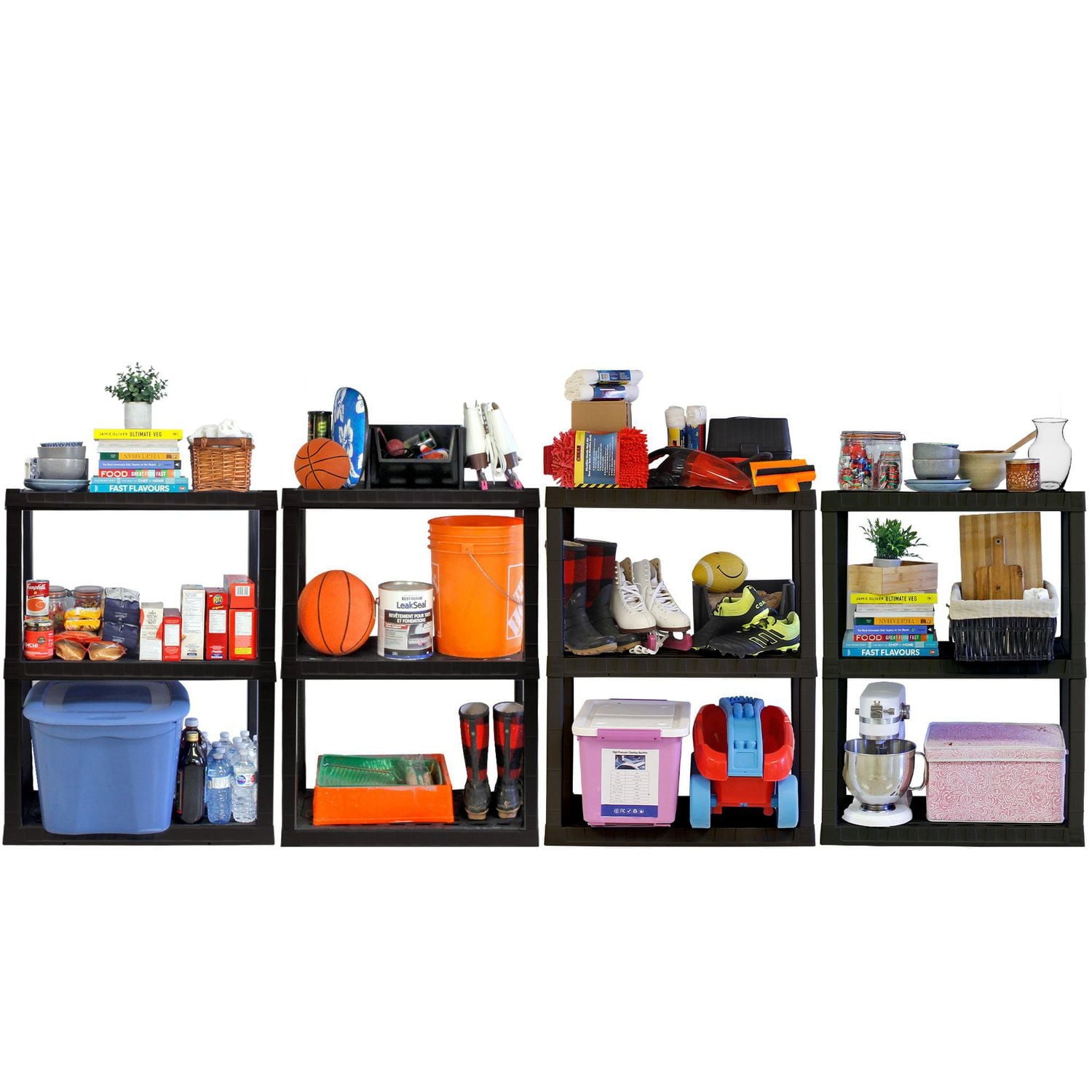 Hyper Tough Plastic Shelves Garage Storage Shelf 3-Tier 39"H x 14"D x 30"W 2-Pack Black-300 LBS Total Capacity