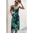 thumbnail image 2 of Robes pour Femmes - Sexy Col en V Bretelles Spaghetti Imprimé Floral Léopard Fendu Robe Tulipe Midi avec Ceinture, 2 of 7