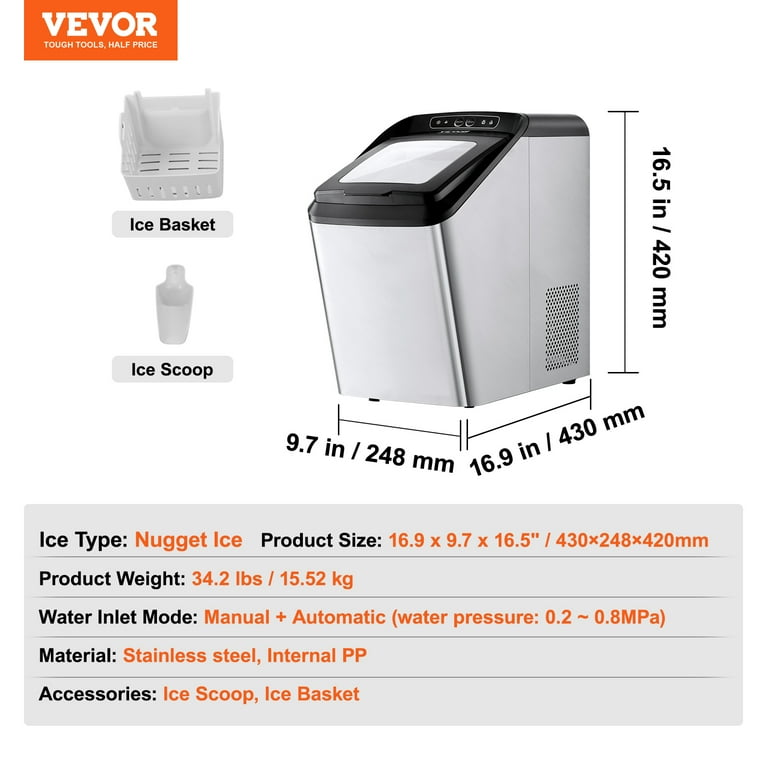 VEVOR Portable Ice Maker: 62lbs in 24Hrs, Auto Self Cleaning