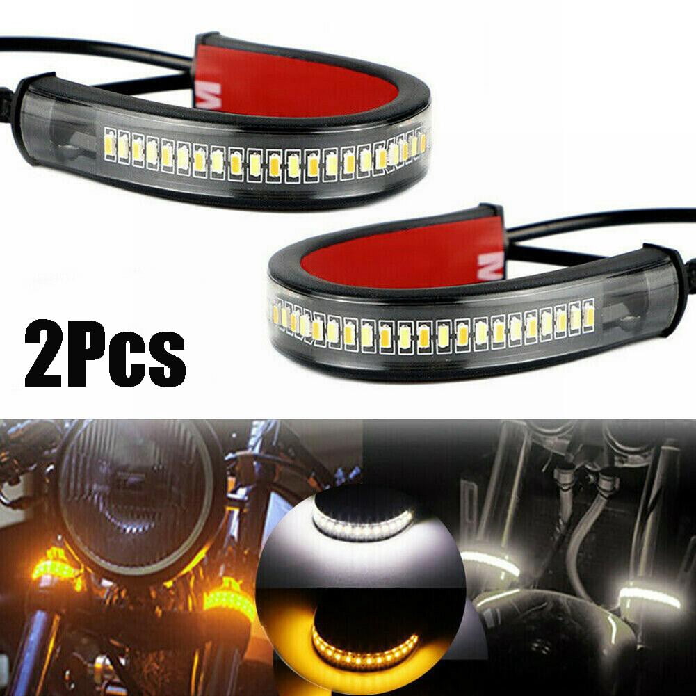 2X Motorcycle Flowing Amber LED Fork Turn Signal Strip Light For Harley