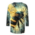 thumbnail image 5 of CYMMPU 3/4 Sleeve Blouses for Women Dressy Casual Tunic Tops Fall Fashion Shirts Bee Pattern Loose Fit Crew Neck Spring Tops Lightweight Basic T-Shirts Multicolor S, 5 of 5