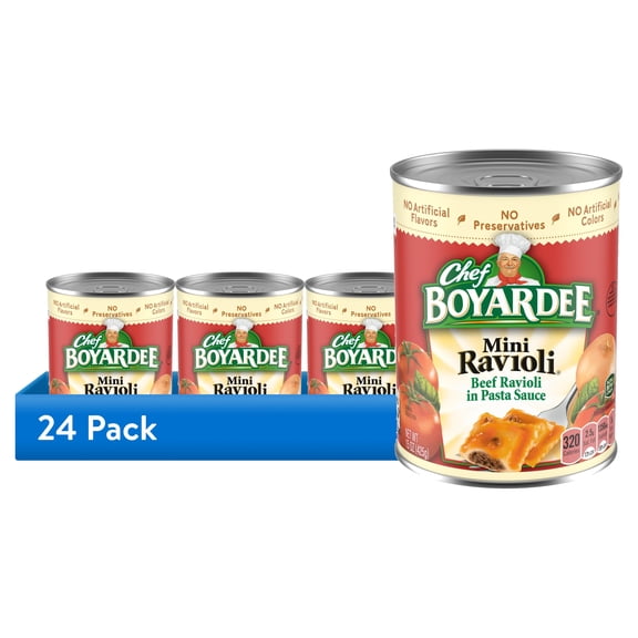 (24 pack) Chef Boyardee Mini Ravioli, Beef Ravioli in Pasta Sauce, Ready-to-Eat Meal, 15 oz. Can