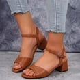thumbnail image 2 of Women's Classic Block Heels Ankle Strap Open Toe Sandals Backless Lightweight Pumps Evening Wedding Dress Shoes Coffee Size 8, 2 of 5