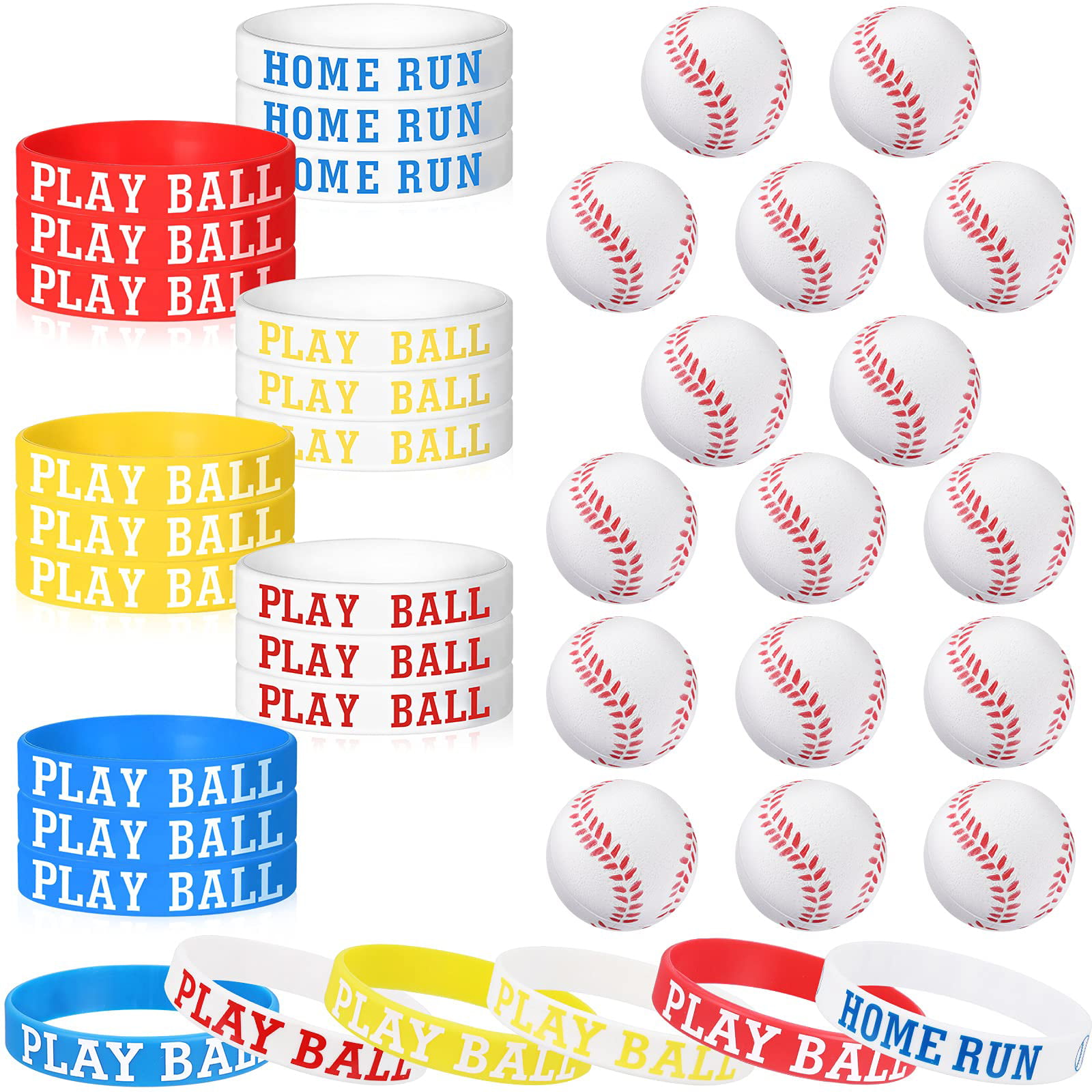 34 Pieces Baseball Party Favors Includes 18 Pieces Baseball Silicone Rubber  Bracelets and 16 Pieces Mini Foam Baseballs for Baseball Birthday Party  Supplies School Carnival Reward Goodie Bag Fillers 
