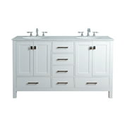 Stufurhome 60 inch Malibu Pure White Double Sink Bathroom Vanity