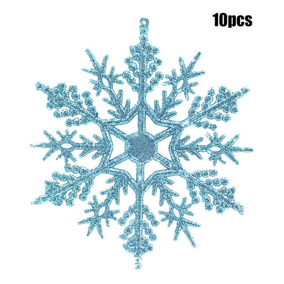 10Pcs Christmas Decorations Plastic Snowflake Flakes 10Cm Light Blue - 10Pcs Glitter Snowflake Christmas Ornaments Xmas Tree Hanging Decoration 10Cm