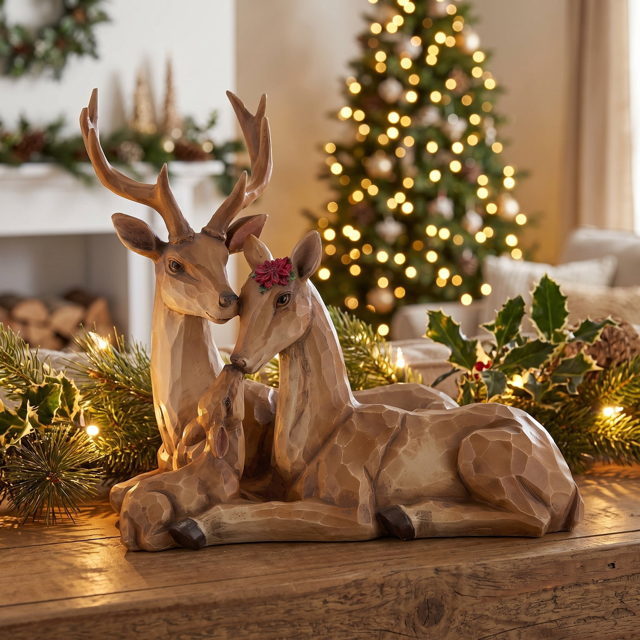 Resin Deer Family Christmas Decoration, Brown, 10.5", by Holiday Time