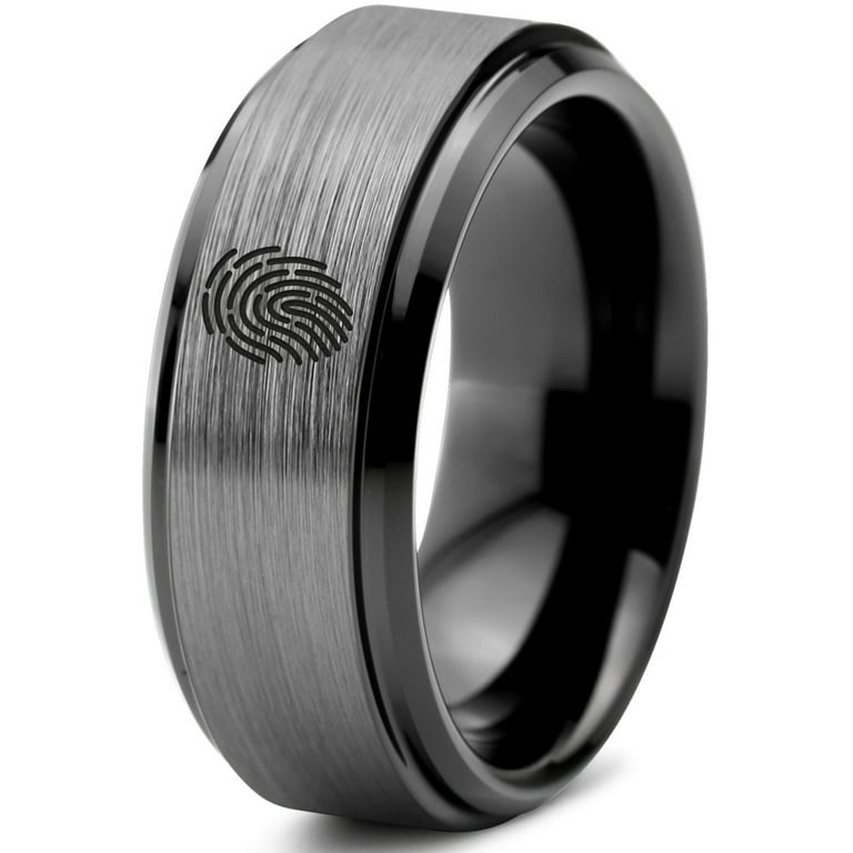 Fingerprint wedding store band tungsten