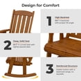thumbnail image 5 of Innovaze Outdoor Wooden Rocking Chair, Solid Fir Wood Porch Rocker with Ergonomic High Backrest, Deep Comfortable Seat, Heavy Duty Patio Chair for Front Porch & Garden (Teak Tone, 2-pack), 5 of 7