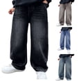 thumbnail image 2 of UACY Boys Baggy Jeans Kids Straight Wide Leg Cargo Pants Denim Y2K Teen Casual Loose Elastic Waist Summer Trousers (Black, 15-16 Years), 2 of 7