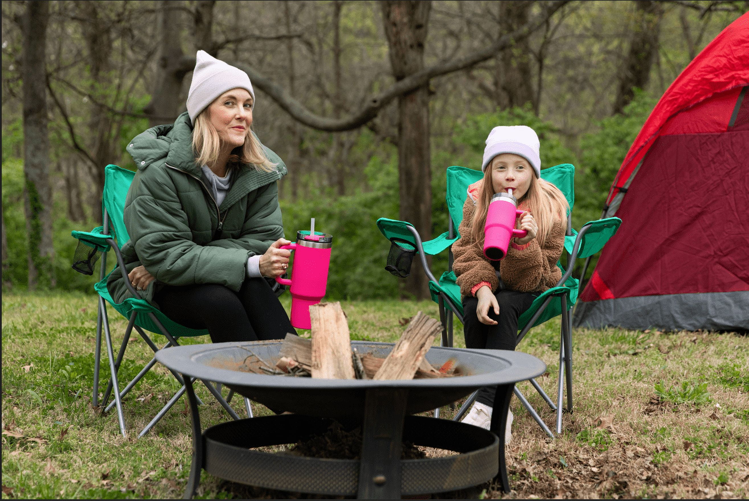 Ozark Trail 40 oz Vacuum-Insulated Stainless-Steel Tumbler with Handle, Hot Pink