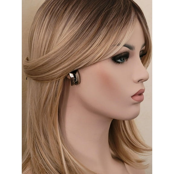 Two Tone Silver Gun Metal Gray Tone Stripe 3D Rectangle Button Earrings Pierced 1"