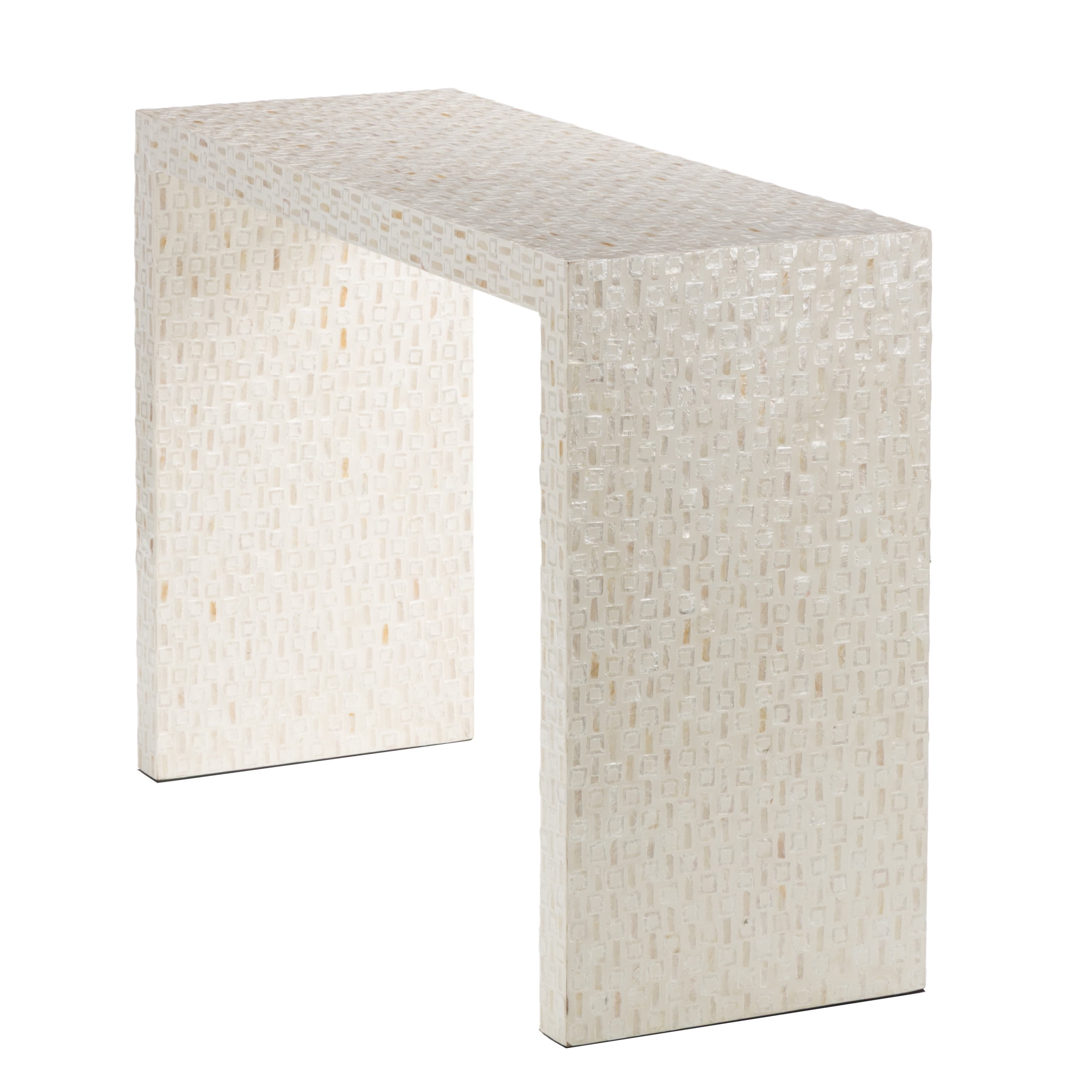 DecMode 44" x 31" Cream Capiz Shell Handmade Mosaic Inlay Console Table, 1-Piece