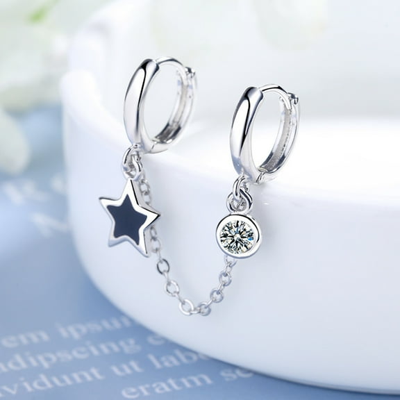 FOLOYORI Earrings Silver Dangle Star Design 1 Pair 2.4x0.4x0.4in