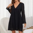 thumbnail image 2 of LYXSSBYX Womens Dresses under 10.00 Fashion Women Autumn Solid Causal V-Neck Long Sleeve Hollow Out Pockets Lace Dress, 2 of 8