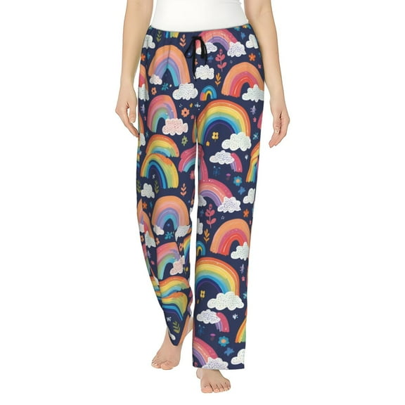 Colorful Rainbow Cloud Women's Comfy Pajama Pants with Pockets,Soft Stretch Drawstring Lounge Pants, Soft Casual Wide Leg Pjs Sleep Bottoms
