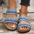 thumbnail image 4 of Modisza Summer Flat Sandals for Women Knitted Strap Comfortable Walking Slides Cork Footbed Beach Vacation Slippers Shoes Blue size 6, 4 of 7