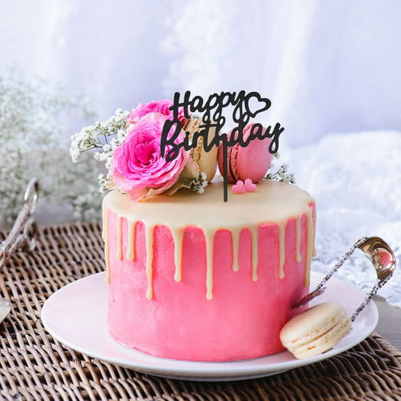 Raindrops Happy Birthday Cake Topper Party Supplies Acrylic Black for Cupcakes and Cakes 10 Pieces