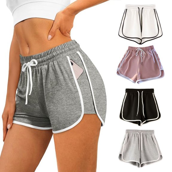 Women's Sweat Shorts with Pockets Cotton Drawstring Summer Workout Casual Lounge Shorts by Yigetop Black L