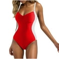 thumbnail image 4 of Gaecuw One Piece Womens Bathing Suit Tankinis High Waisted Solid Swimwear Beach Back Criss Cross V Neck Bathing Suit Resort Slimming Shaping Modest Push up Swimsuit Red L, 4 of 9