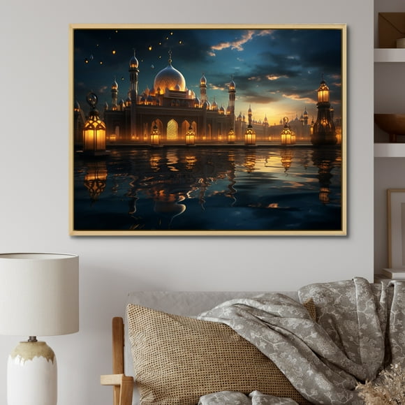 Designart "Ramadan Reflection Islam wall art" Islamic Floater Framed Canvas Wall Art