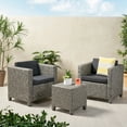 thumbnail image 4 of GDF Studio Venice Outdoor Wicker 3 Piece Club Chair Chat Set with Cushions, Mixed Black and Dark Gray, 4 of 10