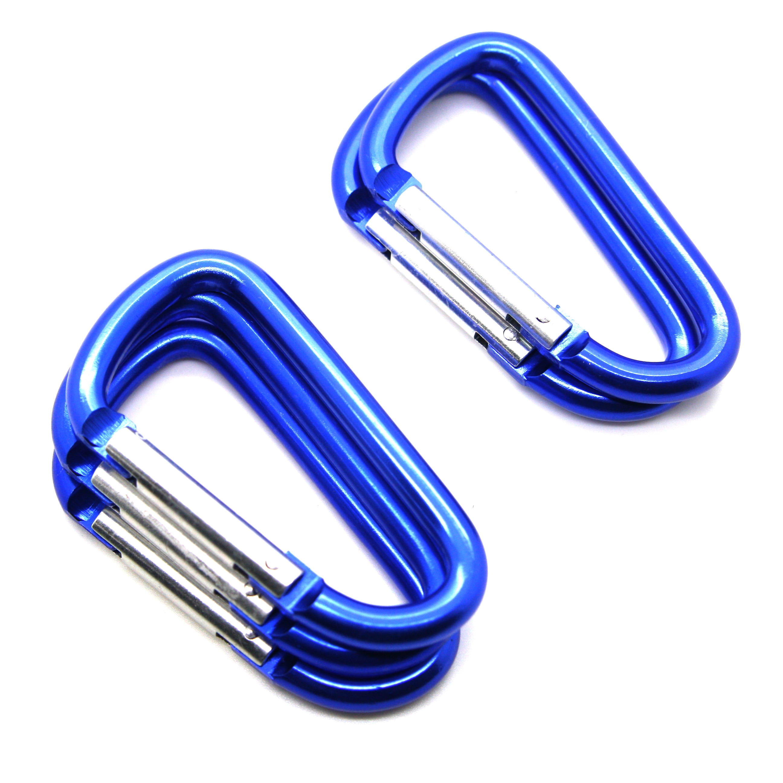 Pack 50 pcs - 3 inch Blue Aluminum Carabiner D Shape Buckle Pack, Keychain Clip, Spring Snap Key Chain Clip Hook Buckle
