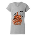 thumbnail image 2 of Wild Bobby Spooky Vibes Pumpkin Skulls Bats Stars with Orange and Black Halloween Women Standard V-Neck Tee, Heather Grey, X-Large, 2 of 6